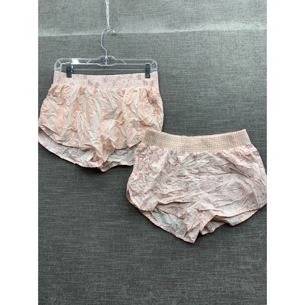 Lot Of 2 Happily Grey Bloomer Shorts Womens M Peach Floral Cotton Elastic Waist